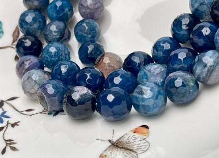 16 mm Faceted Round Agate Gemstone Beads Heat Treated Mixed Midnight Blue Color Natural Gemstone Agate 15.5 Inches Strand #4612