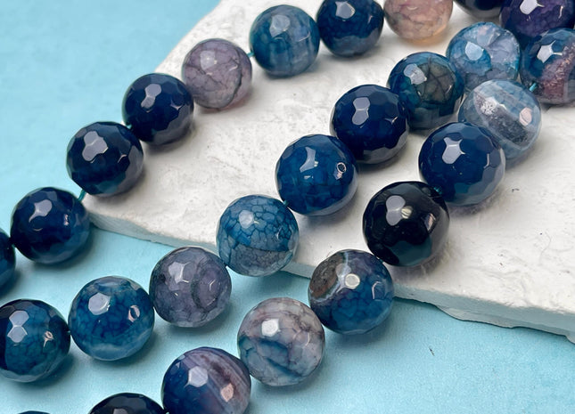 16 mm Faceted Round Agate Gemstone Beads Heat Treated Mixed Midnight Blue Color Natural Gemstone Agate 15.5 Inches Strand #4612
