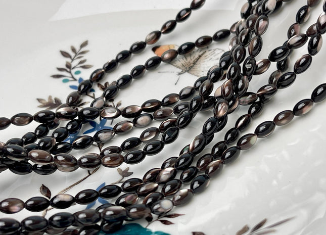 3x5mm 4x7mm 5x8mm Rice/Barrel Shape Natural Mother of Pearl Gemstone Beads Black Brown MOP Beads 15.5 Inches #4643