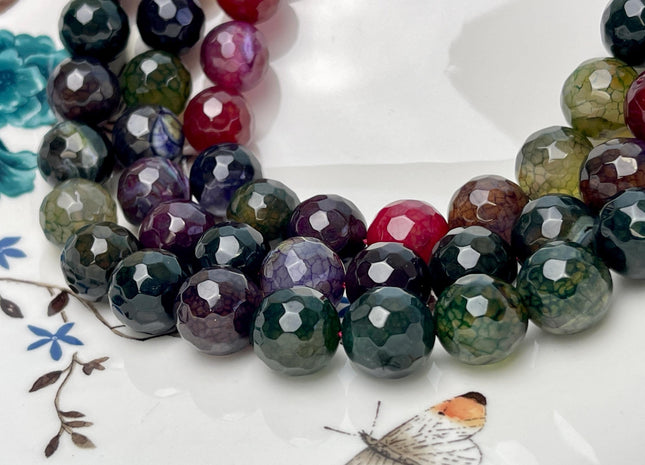 14 mm Faceted Round Agate Gemstone Beads Heat Treated Mixed Ruby Pink Green Purple Color Natural Gemstone Agate 15.5 Inches Strand #4614