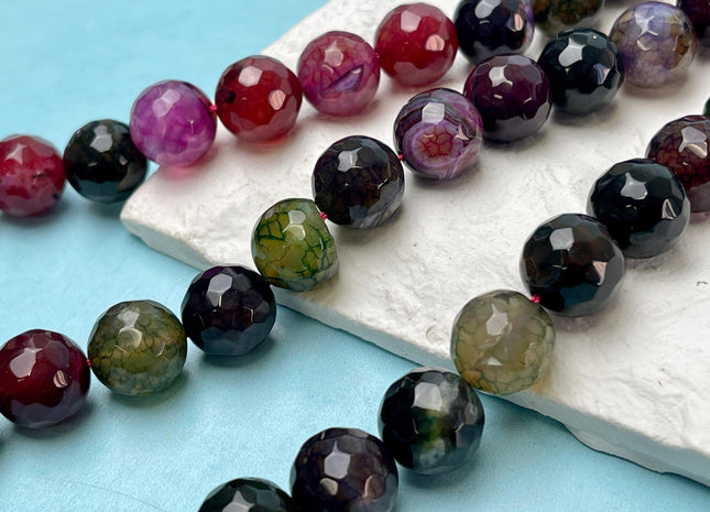 14 mm Faceted Round Agate Gemstone Beads Heat Treated Mixed Ruby Pink Green Purple Color Natural Gemstone Agate 15.5 Inches Strand #4614