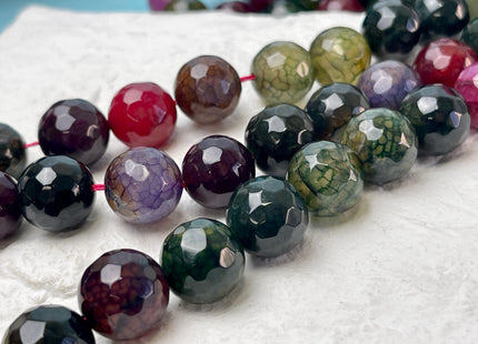 14 mm Faceted Round Agate Gemstone Beads Heat Treated Mixed Ruby Pink Green Purple Color Natural Gemstone Agate 15.5 Inches Strand #4614