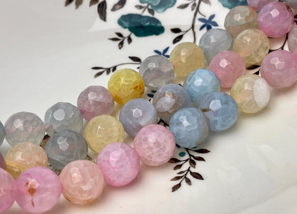 14 mm Faceted Round Agate Gemstone Beads Heat Treated Morganite Pink Blue Yellow Color Natural Gemstone Agate 15.5 Inches Strand #4616