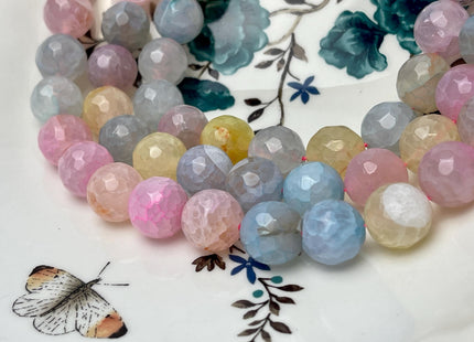 14 mm Faceted Round Agate Gemstone Beads Heat Treated Morganite Pink Blue Yellow Color Natural Gemstone Agate 15.5 Inches Strand #4616