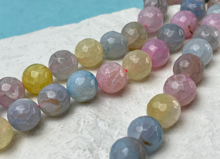 14 mm Faceted Round Agate Gemstone Beads Heat Treated Morganite Pink Blue Yellow Color Natural Gemstone Agate 15.5 Inches Strand #4616