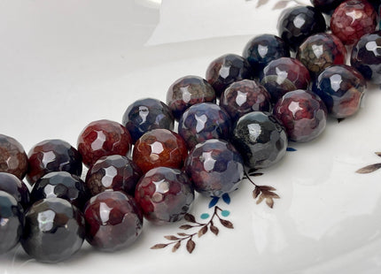 16 mm Faceted Round Agate Gemstone Beads Heat Treated Mixed Dark Black and Red Color Natural Gemstone Agate 15.5 Inches Strand #4617