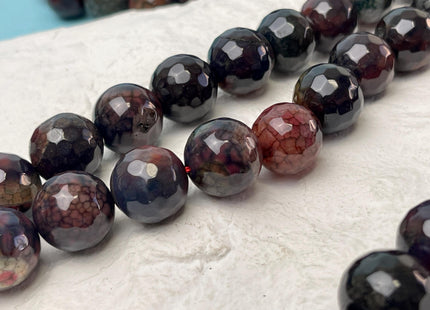 16 mm Faceted Round Agate Gemstone Beads Heat Treated Mixed Dark Black and Red Color Natural Gemstone Agate 15.5 Inches Strand #4617