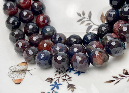 16 mm Faceted Round Agate Gemstone Beads Heat Treated Mixed Dark Black and Red Color Natural Gemstone Agate 15.5 Inches Strand #4617