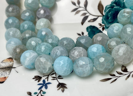 14 mm Faceted Round Agate Gemstone Beads Heat Treated Multi Aqua Blue Color Natural Gemstone Agate 15.5 Inches Strand #4618