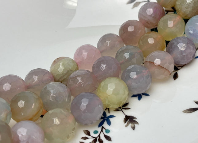 16 mm Faceted Round Agate Gemstone Beads Heat Treated Gray Morganite Blue Yellow Pink Color Natural Gemstone Agate 15.5 Inches Strand #4619