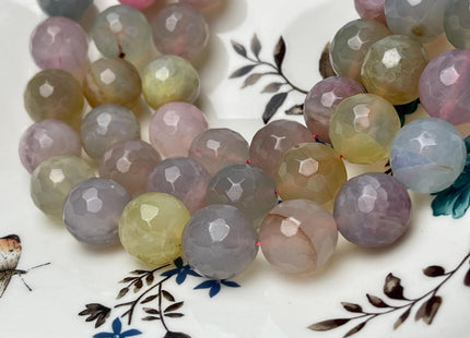 16 mm Faceted Round Agate Gemstone Beads Heat Treated Gray Morganite Blue Yellow Pink Color Natural Gemstone Agate 15.5 Inches Strand #4619