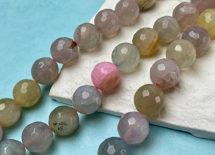 16 mm Faceted Round Agate Gemstone Beads Heat Treated Gray Morganite Blue Yellow Pink Color Natural Gemstone Agate 15.5 Inches Strand #4619