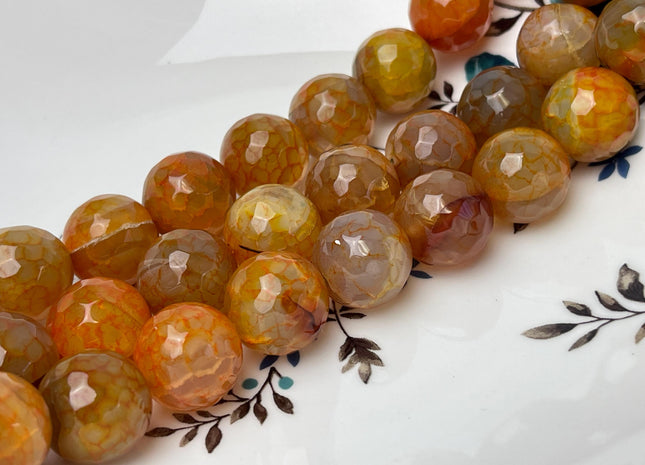 16 mm Faceted Round Agate Gemstone Beads Heat Treated Mixed Dark Orange Color Natural Gemstone Agate 15.5 Inches Strand #4620