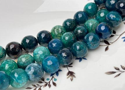 14 mm Faceted Round Agate Gemstone Beads Heat Treated Mixed Green and Blue Color Natural Gemstone Agate 15.5 Inches Strand #4621