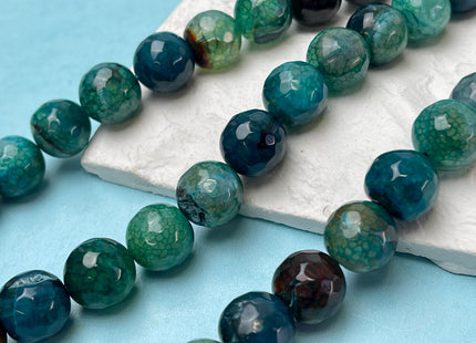 14 mm Faceted Round Agate Gemstone Beads Heat Treated Mixed Green and Blue Color Natural Gemstone Agate 15.5 Inches Strand #4621