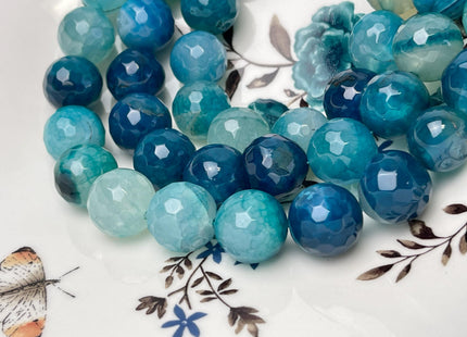 16 mm Faceted Round Agate Gemstone Beads Heat Treated Mixed Aqua Blue Color Natural Gemstone Agate 15.5 Inches Strand #4622