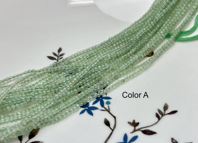 2 mm Faceted Round Tiny Green Prehnite Gemstone Beads Genuine 13 Inches Strand #4646