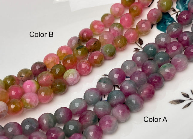 9-10 mm Faceted Round Fire Agate Gemstone Beads Heat Treated Mixed Pink Purple Green Color Agate 15.5 Inches Strand #4623