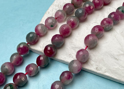 9-10 mm Faceted Round Fire Agate Gemstone Beads Heat Treated Mixed Pink Purple Green Color Agate 15.5 Inches Strand #4623