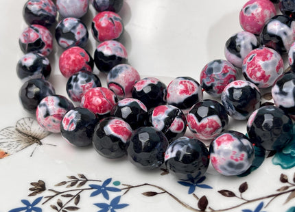 14 mm Faceted Round Agate Gemstone Beads Heat Treated Multi Black White and Pink Color Natural Gemstone Agate 15.5 Inches Strand #4624