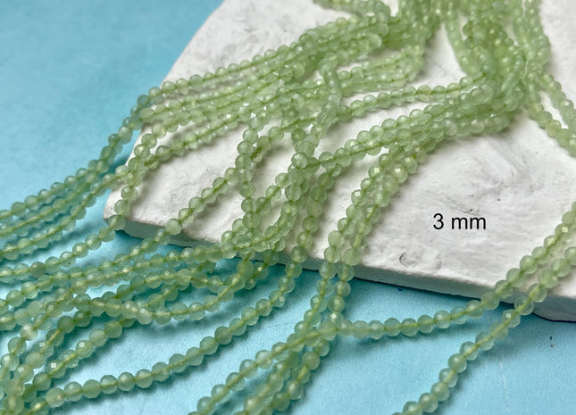 2mm 3mm Faceted Round Tiny Green Prehnite Gemstone Beads Genuine 13 Inches Strand #4647
