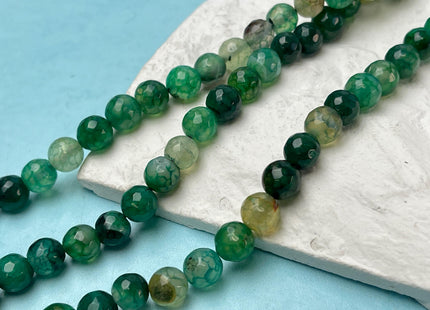 8 mm 10 mm Faceted Round Agate Gemstone Beads Heat Treated Mixed Dark Green Color Natural Gemstone Agate 15.5 Inches Strand #4626