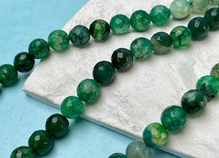 8 mm 10 mm Faceted Round Agate Gemstone Beads Heat Treated Mixed Dark Green Color Natural Gemstone Agate 15.5 Inches Strand #4626