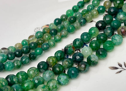 8 mm 10 mm Faceted Round Agate Gemstone Beads Heat Treated Mixed Dark Green Color Natural Gemstone Agate 15.5 Inches Strand #4626