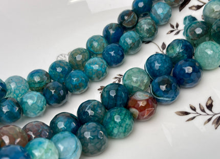 14 mm 16 mm Faceted Round Agate Gemstone Beads Heat Treated Multi Brown Blue Green Color Natural Gemstone Agate 15.5 Inches Strand #4628