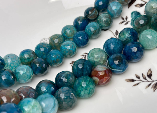 14 mm 16 mm Faceted Round Agate Gemstone Beads Heat Treated Multi Brown Blue Green Color Natural Gemstone Agate 15.5 Inches Strand #4628