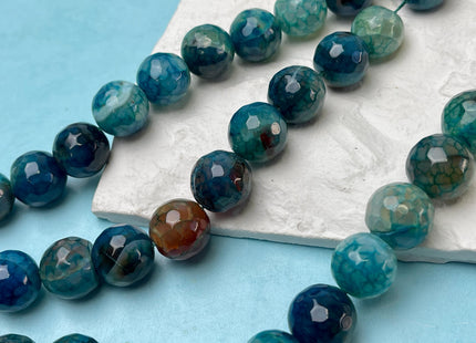 14 mm 16 mm Faceted Round Agate Gemstone Beads Heat Treated Multi Brown Blue Green Color Natural Gemstone Agate 15.5 Inches Strand #4628