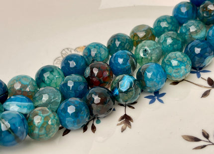 14 mm 16 mm Faceted Round Agate Gemstone Beads Heat Treated Multi Brown Blue Green Color Natural Gemstone Agate 15.5 Inches Strand #4628