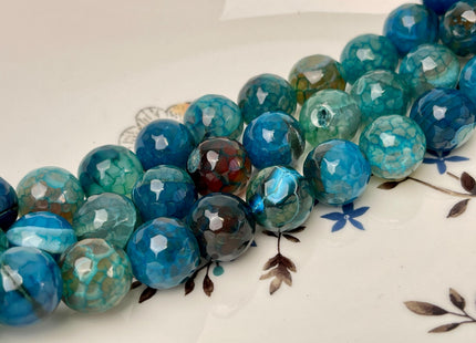 14 mm 16 mm Faceted Round Agate Gemstone Beads Heat Treated Multi Brown Blue Green Color Natural Gemstone Agate 15.5 Inches Strand #4628
