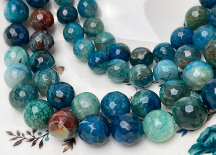 14 mm 16 mm Faceted Round Agate Gemstone Beads Heat Treated Multi Brown Blue Green Color Natural Gemstone Agate 15.5 Inches Strand #4628