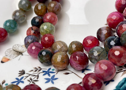 14 mm Faceted Round Agate Gemstone Beads Heat Treated Multi Brown Red and Green Color Natural Gemstone Agate 15.5 Inches Strand #4629