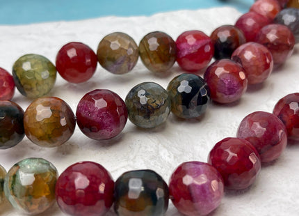14 mm Faceted Round Agate Gemstone Beads Heat Treated Multi Brown Red and Green Color Natural Gemstone Agate 15.5 Inches Strand #4629