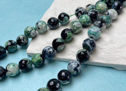 12 mm 14 mm Faceted Round Agate Gemstone Beads Heat Treated Green and Black Color Natural Gemstone Agate 15.5 Inches Strand #4636
