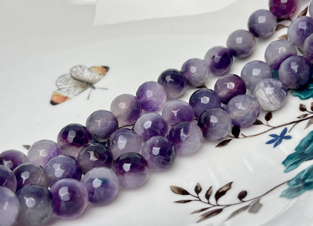 12 mm Faceted Round Agate Gemstone Beads Heat Treated Mixed Multi Purple Color Natural Gemstone Agate 15.5 Inches Strand #4637