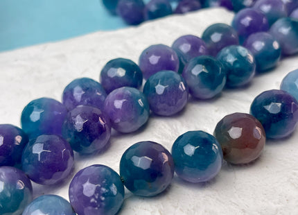 14 mm Faceted Round Agate Gemstone Beads Heat Treated Multi Purple and Blue Color Natural Gemstone Agate 15.5 Inches Strand #4638