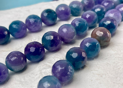 14 mm Faceted Round Agate Gemstone Beads Heat Treated Multi Purple and Blue Color Natural Gemstone Agate 15.5 Inches Strand #4638