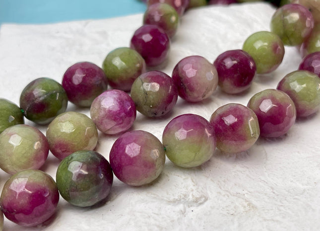 14 mm Faceted Round Agate Gemstone Beads Heat Treated Multi Pink and Green Color Natural Gemstone Agate 15.5 Inches Strand #4639