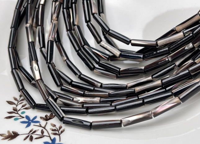 4x13 mm Tube Shape Natural Mother of Pearl Beads Genuine Black Color MOP Loose Beads 15.5 Inches Strand #4641