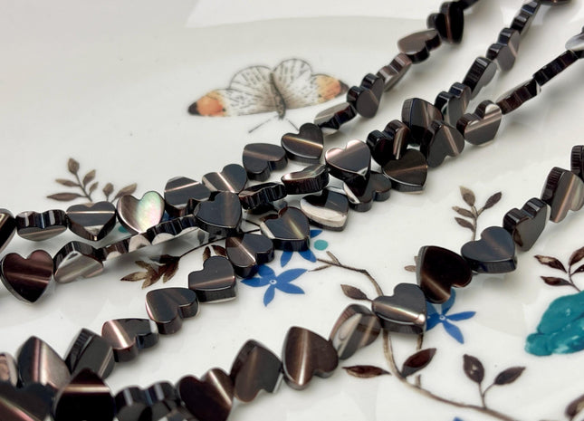 8 mm Heart Shape Natural Mother of Pearl Gemstone Beads Genuine Black Color MOP Gemstones Loose Beads 15.5 Inches Strand #4640