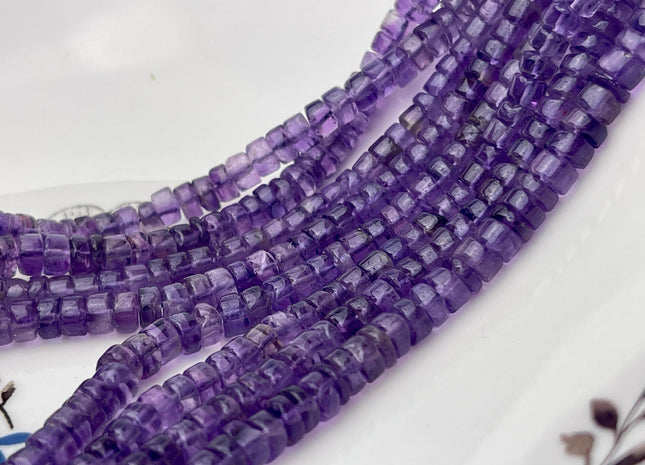 5-7mm Natural Purple Amethyst Smooth Heishi Tyre Gemstone Beads 16 Inches Strand #4664