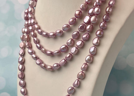 8x10mm 40/54 Or 64 Inches Hand Knotted Lavender Purple Color Rice Nugget Freshwater Pearl Long Necklaces #P2876