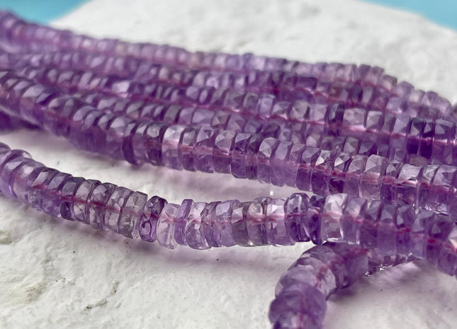 6 mm 7 mm 8 mm All Natural Pink Amethyst Faceted Rondelle Heishi Beads Top Quality Gemstone Loose Beads 4 Inches #4657