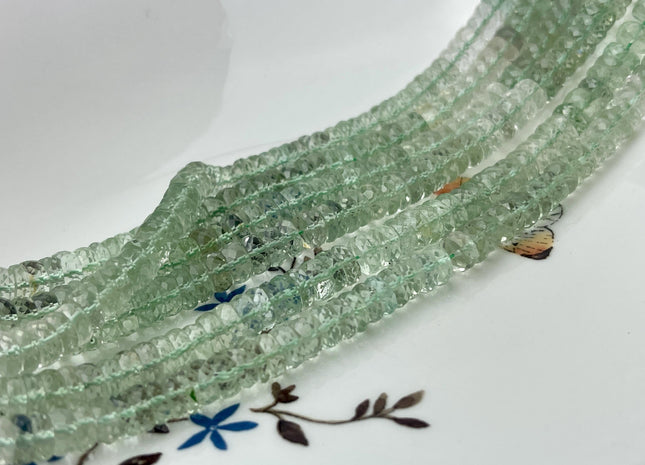 5 mm 6 mm 7 mm All Natural Green Amethyst Faceted Rondelle Heishi Beads Top Quality Gemstone Loose Beads 4 Inches #4659