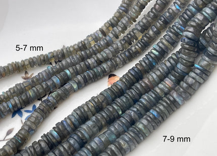 5 mm 6 mm 7 mm 8 mm Natural Labradorite Smooth Heishi Tyre Gemstone Beads 16 Inches Strand #4660