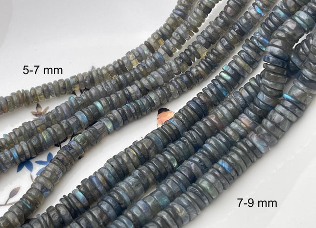 5 mm 6 mm 7 mm 8 mm Natural Labradorite Smooth Heishi Tyre Gemstone Beads 16 Inches Strand #4660