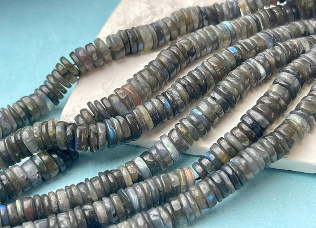 5 mm 6 mm 7 mm 8 mm Natural Labradorite Smooth Heishi Tyre Gemstone Beads 16 Inches Strand #4660